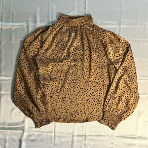 Polyester Blend Mock Neck Polka Dot Dress Shirt SZ M